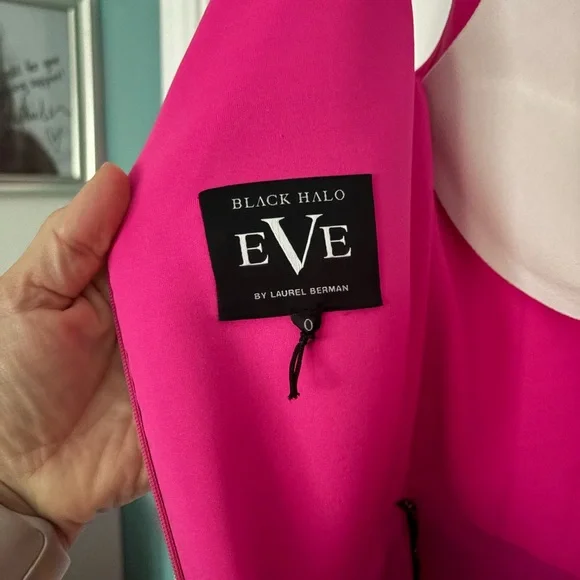 Black Halo Eve Gown Womens Size 0 Hendricks Hot Pink Draped Peplum Scuba Dress - Picture 6 of 8
